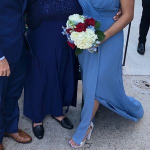 Steel blue dress it is long with a slit